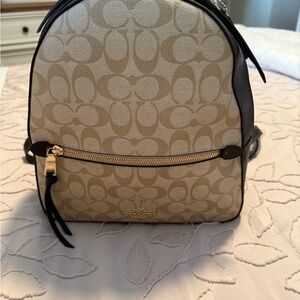Coach Signature Beige and Brown Backpack